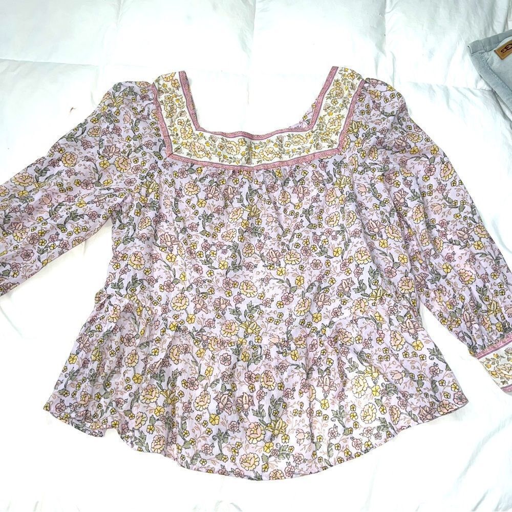 American Eagle Y2K  NWT 100% cotton squ neck L/S peasant blouse - Picture 13 of 16